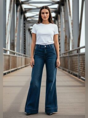 Judy Blue Trendy Dark Denim Retro Wide Leg Flare Jeans